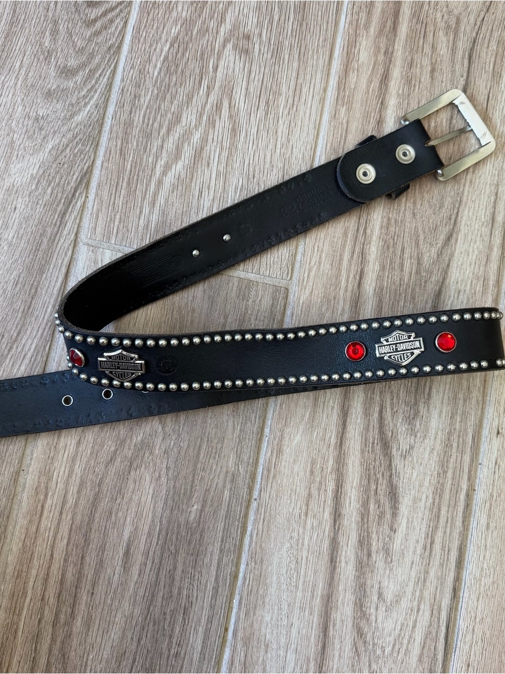 Harley-Davidson Men's Black Studded Leather Belt Red Accents Genuind Leather 32